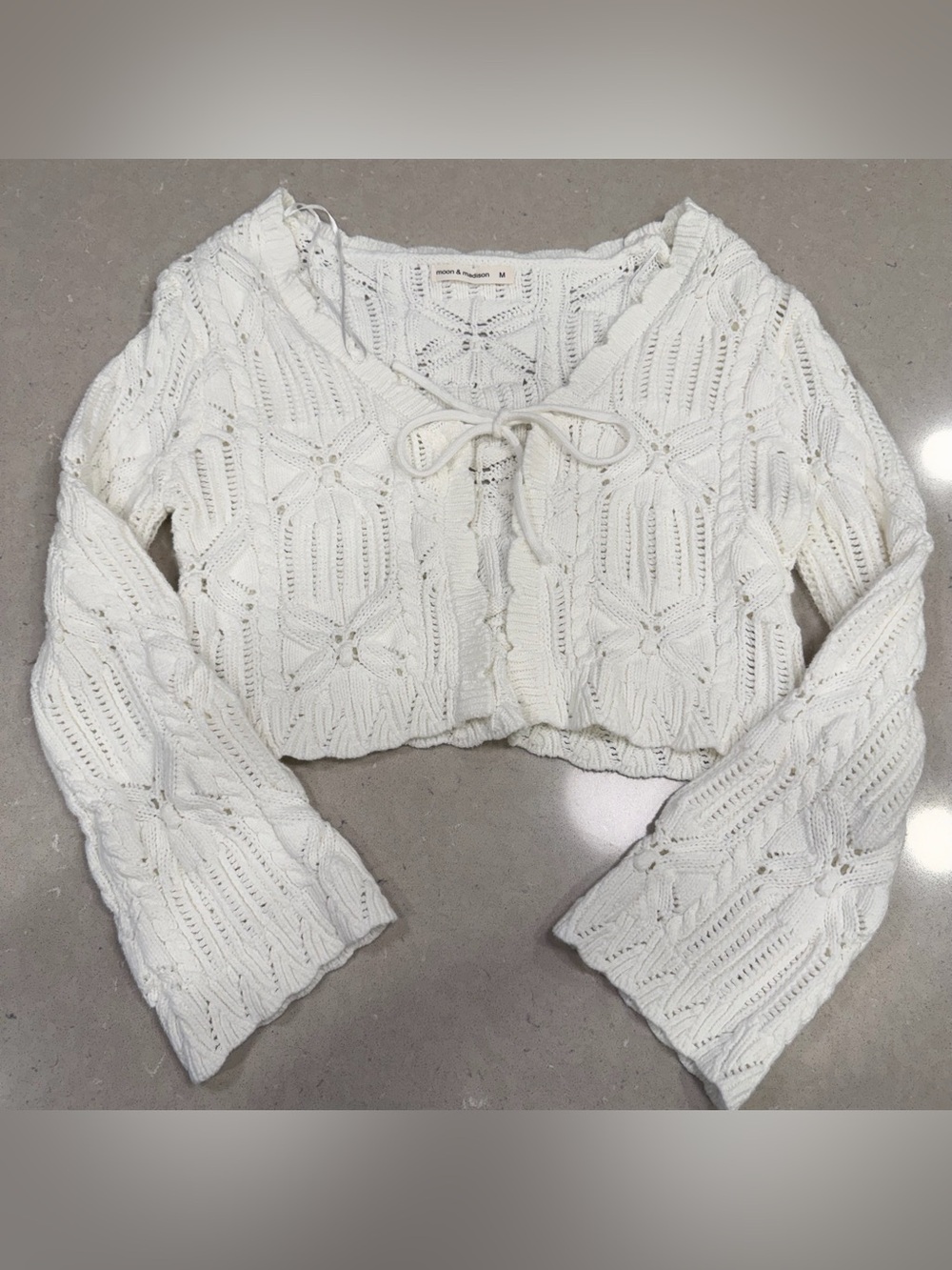 White Knit Tie-Front Cropped Cardigan - Women